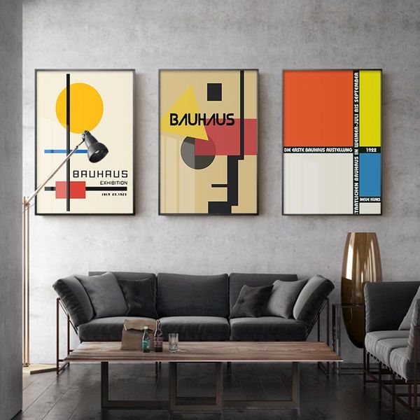 

paintings bauhaus retro abstract poster print orange blue yellow geometric canvas painting wall art pictures for living room home decor