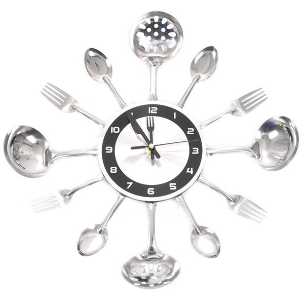 

wall clocks stainless steel and fork clock metal knife spoon silent scanning tableware platter