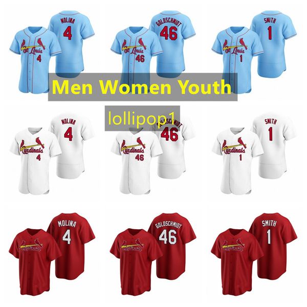

st. louis cardinals baseball jerseys 4 yadier molina jersey 46 paul goldschmidt 1 ozzie smith 22 flaherty men women youth size s-xxx, Blue;black