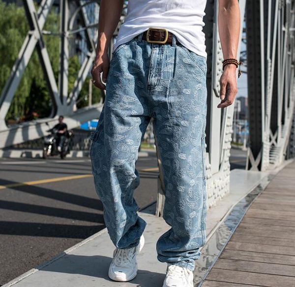 

men's jeans hip hop cowboy casual men's loose, Blue