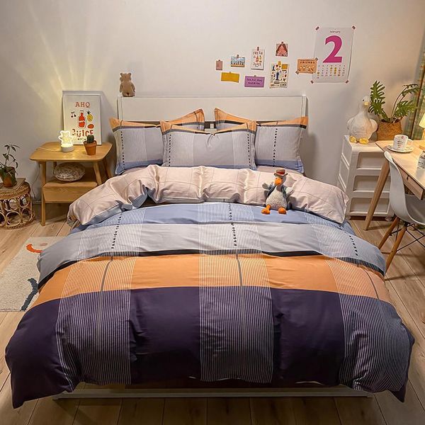 

bedding sets 100%twill fabric cotton duvet cover set  size bed cartoon retro style, stripe series bedspread 4pcs