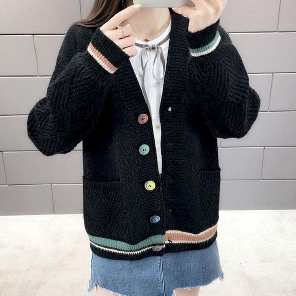 

women's sweaters harajuku knitted cardigan jacket women 2021 autumn and winter korean sweater loose cropped womens, White;black