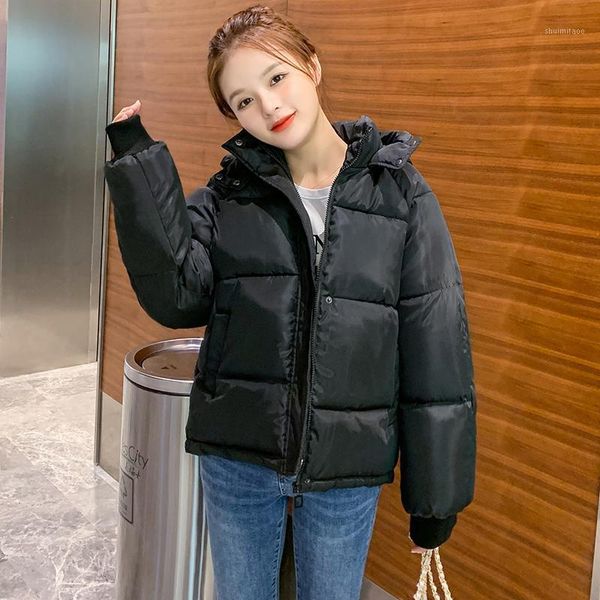 

women's down & parkas 2021 winter coat women casual and thicken clothing solid bright color regular style cotton padded hooded jacket x, Black