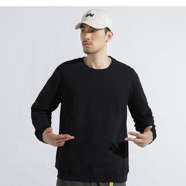 

plus size 4xl fashion blank loose cotton crewneck long sleeve sweatshirt for men men's hoodies & sweatshirts, Black