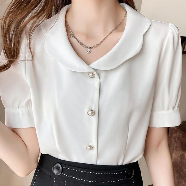

women's blouses & shirts femme short sleeve white blouse women blusas mujer de moda 2021 verano chiffon shirt e850