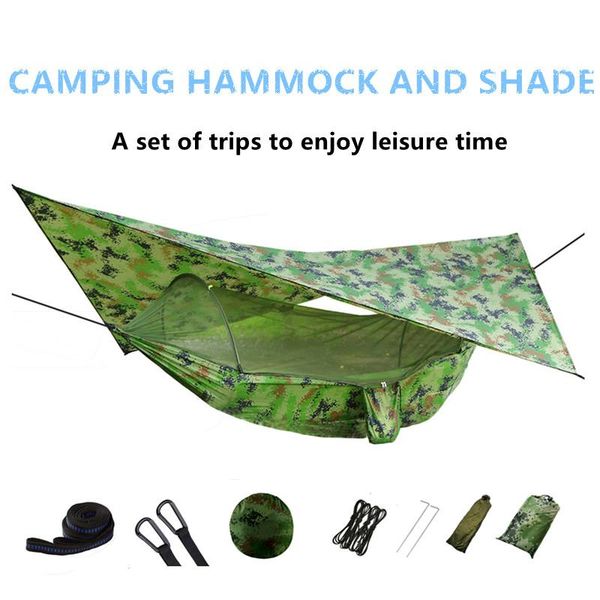 

tools outdoor camping hammock with mosquito net and sun shelter,-up portable double parachute swing hammocks tent tarp rain