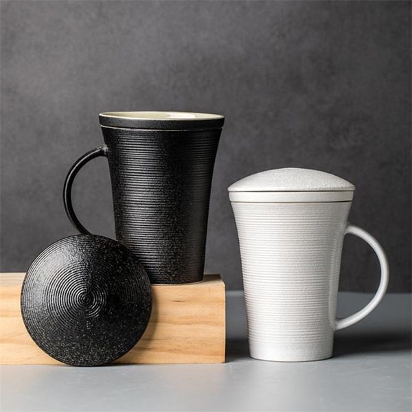 

cups & saucers japanese style creative ceramic tea cup with lid large capacity office filter teacup travel water separation mug drinkware