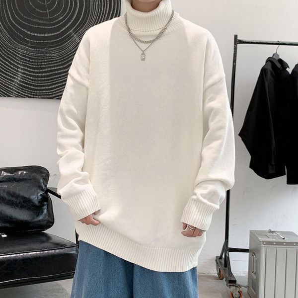 

men's sweaters pure color turtleneck sweatersarm thicken outer wear lapel knitted loose casual long sleeve pullover clothing winter, White;black