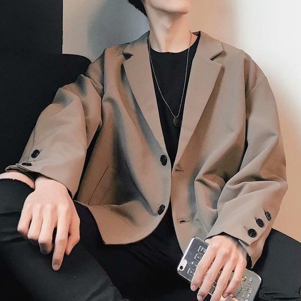 

men's suits & blazers men solid single breasted leisure chic korean style highs street mens blazer harajuku all-match daily outwear, White;black