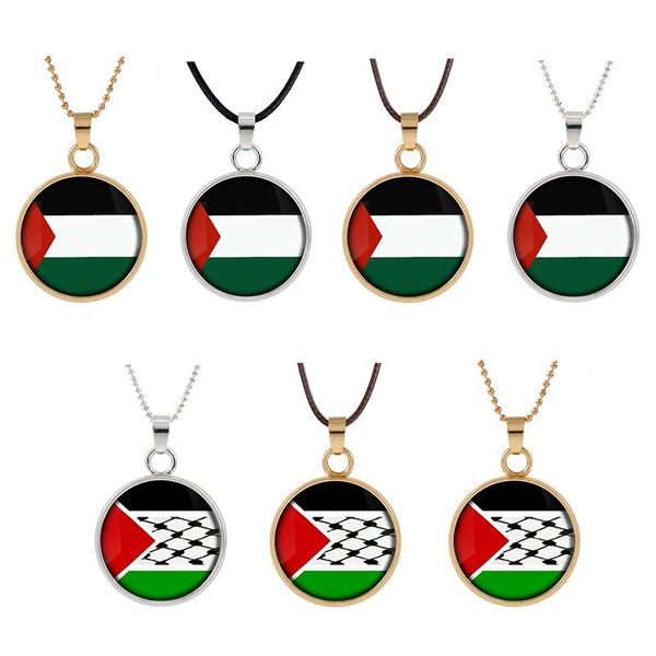 

pendant necklaces 1pc round palestine flag map necklace key chain jewelry keychain souvenirs gifts for men women, Silver
