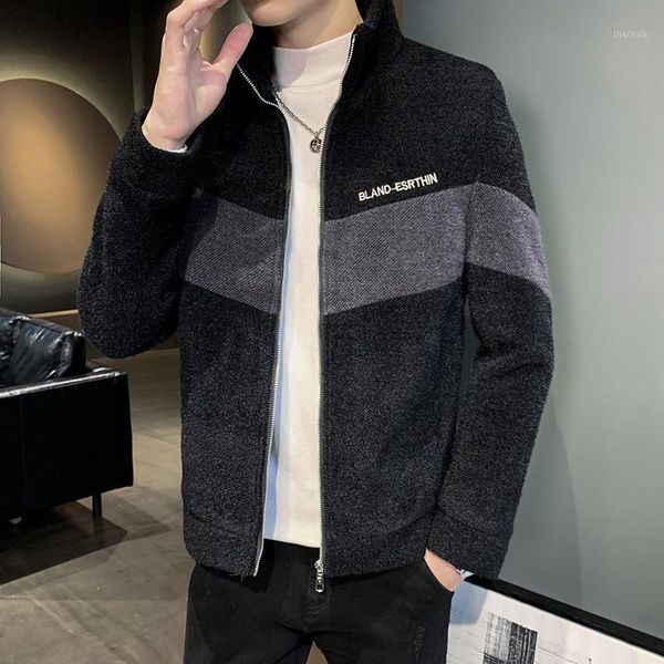 

men's jackets autumn winter gold mink woolen coats patchwork casual business trench social streetwear windbreaker men clothing, Black;brown