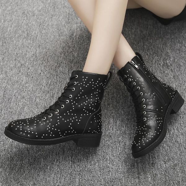 

boots rivet autumn women platform black leather gothic punk style combat for comfortable shoes large size