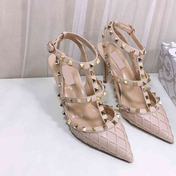 

dress shoes designer t-strap women pumps pointed toe 10cm high heels fashion rivets ankle strap party lady size 35-42 j5r9, Black