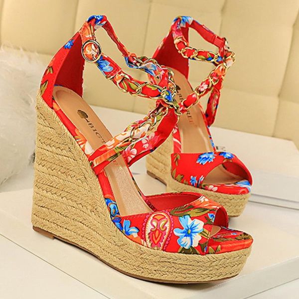 

1pair women daily summer platform sandals bandage dating fish mouth fashion shopping party wedges shoes vacation casual open toe, Black
