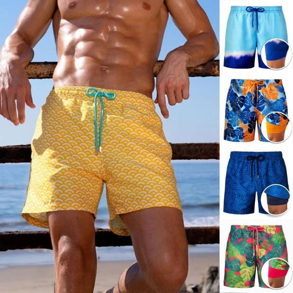 

men's pants shorts beach sports fun print double, Black
