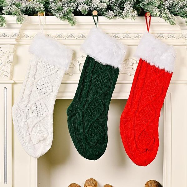 

christmas decorations knitted stocking decoration cable knit xmas socks gifts holiday for kids