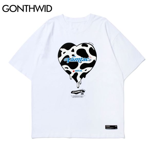 

tshirts streetwear hip hop cow pattern heart print tee shirts harajuku short sleeve t-shirts fashion casual cotton 210602, White;black