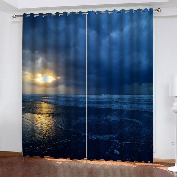 

curtain & drapes custom 3d fabric night sea seascape beach decoration curtains