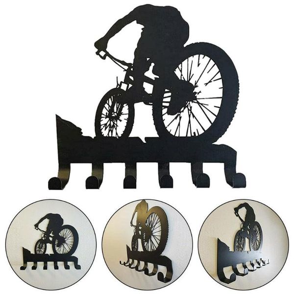 

hooks & rails riding bicycle pattern 6-hooks wall hanger organizer for glasses clothes accessories decor large key holder