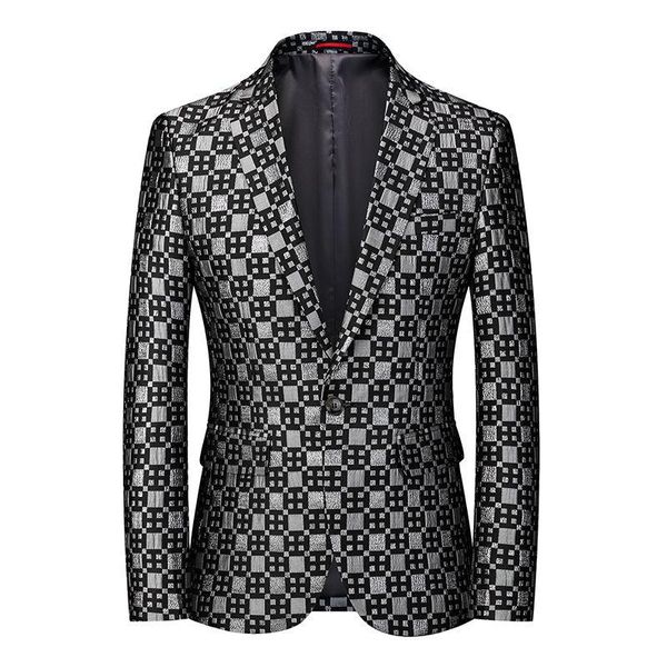 

spring men's fashion suit personalized stage performance business casual silver bleazer for men groom wedding suits & blazers, White;black