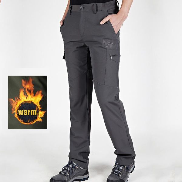 

fleece warm cargo pants mens winter military tactical softshell working trousers business thick waterproof clothes men's, Black