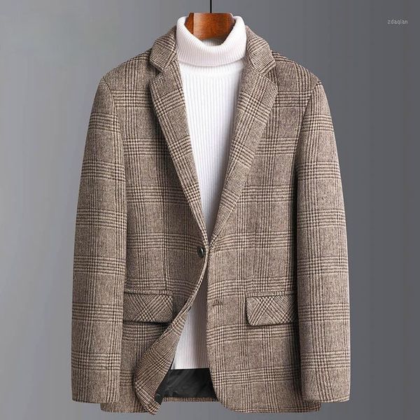 

men's suits & blazers mens suit jacket 2021 autumn winter wool plaid trend woolen plus size clothing, White;black