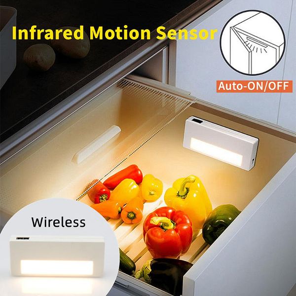 

night lights wireless led mini motion sensor usb rechargeable cabinet lamp kitchen closet bedroom stick-on drawer lighting 3000k