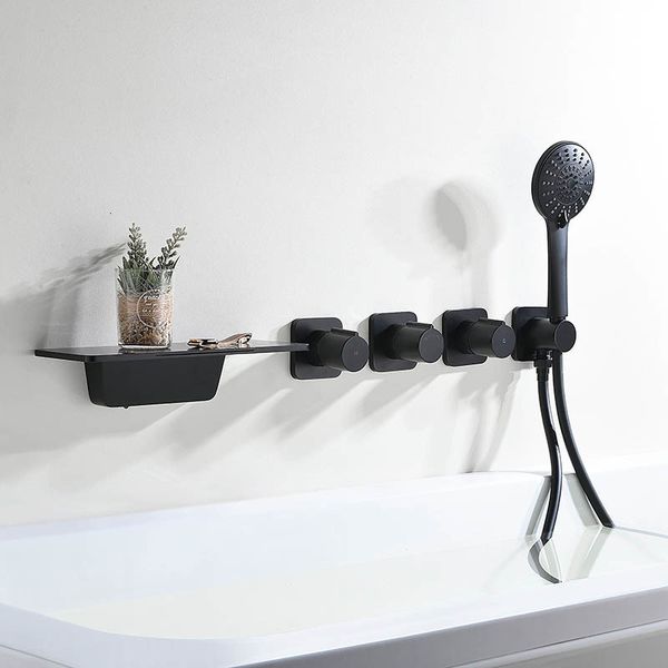 

bathtub faucets waterfall bathroom faucet set brass chrome/black bath shower cold and water mixer sink wall mounted taps j8np