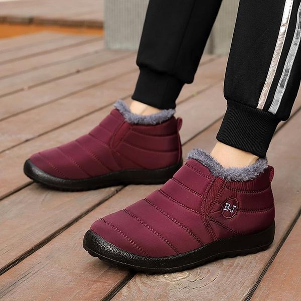 

boots 2021 winter women waterproof snow shoes ankle for ladies fashion round toe plus size, Black