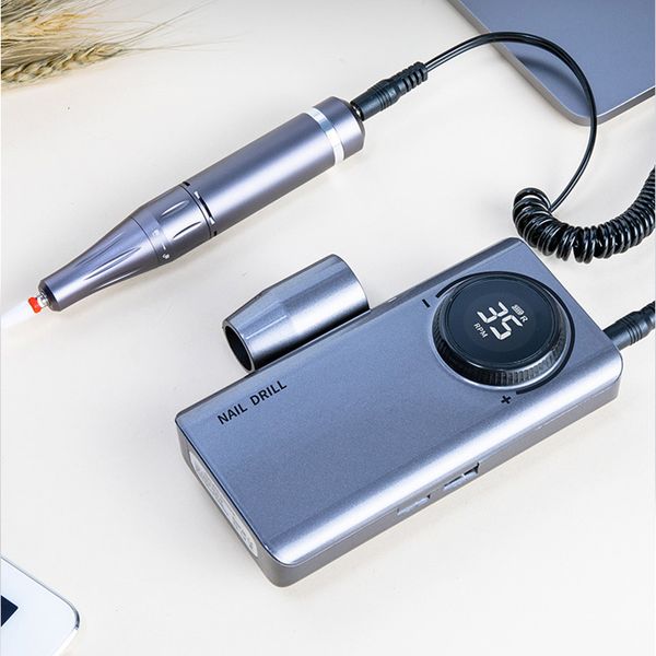 

rechargeable nail drill machine 35000rpm portable manicure apparatus gel polish remover with full lcd display