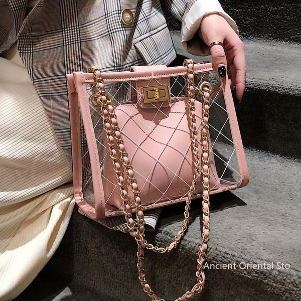 

evening bags transparent jelly big bag fashion pvc women's designer handbag capacity chain shoulder messenger