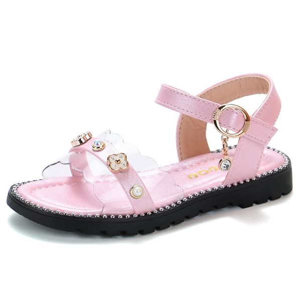

bekamille child sandals toddler shoes girl transparent pearl pendant flat fashion party wear resistant, Black;red