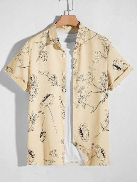 

men 1pc floral print shirt l8cz#, White;black