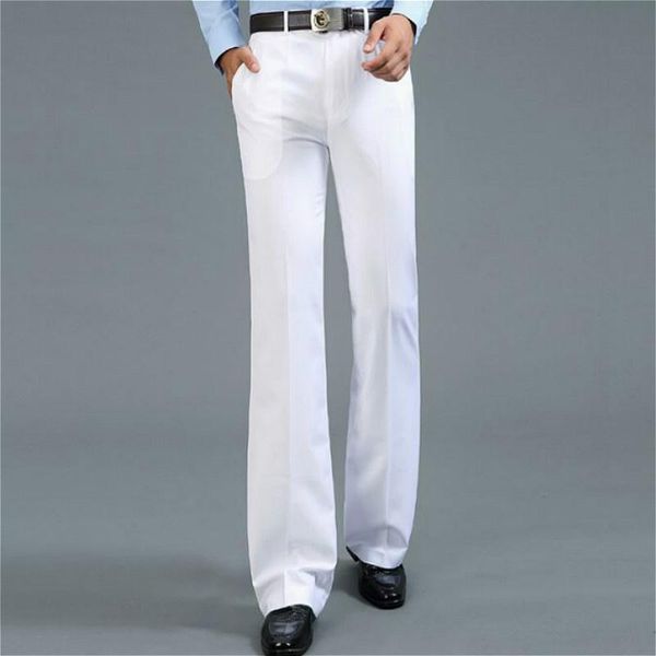 

men's pants business men flare solid black pockets zipper male bell pant bottom slim fit formal man trousers