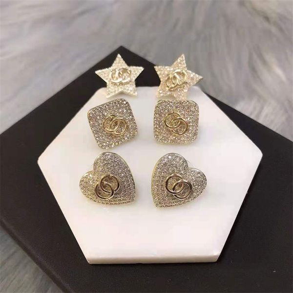 

70% off outlet online square, heart-shaped, with diamond earrings, brooch, silver needle earrings, Golden