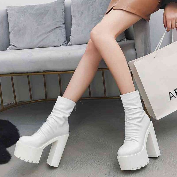 

dress shoes 14cm ultra high heels women motorcycle boots fashion pleated platform wedges ankle autumn winter casual leather boots, Black