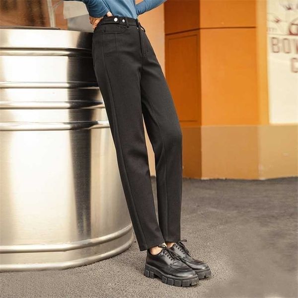 

inman women's winter pants relax slim versatile high waist long suede fashion trousers 211115, Black;white