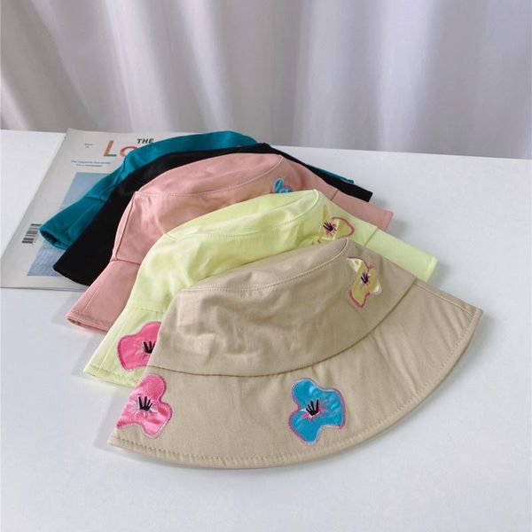 

wide brim hats women small flower fisherman hat summer outdoor embroidery cotton panama 2021 fashion statement designer colorful bucket, Blue;gray