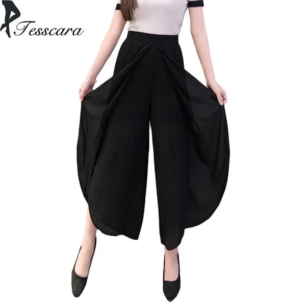 

women's pants & capris brand women summer wide leg skirt capri 2021 fashion female plus size chiffon high waist sweatpants causal trous, Black;white