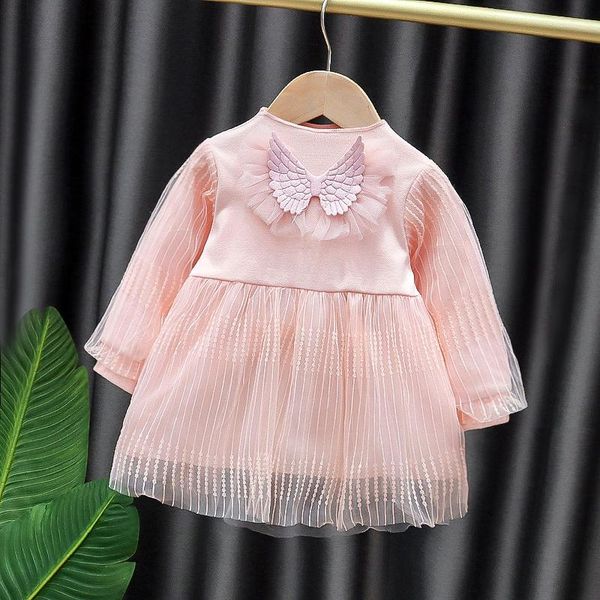 

sweet spring baby girls dress pink princess 0-neck infant kids mesh cotton patchwork wing vestido 80cm-110cm girl's dresses, Red;yellow