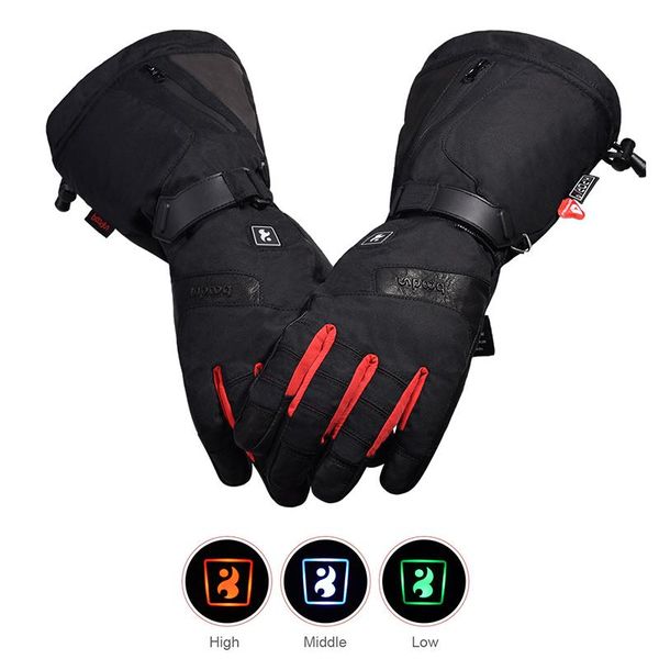 

cycling electric warm sport gloves with power bank waterproof sheepskin bike skiing snowboard hiking men winter, Black