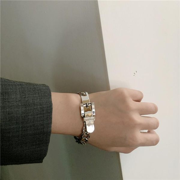 Ссылка, цепь панк браслет для женщин девушки полые металлические ремня пряжка мода ювелирные изделия Harajuku серебро цвета 90-х годов подарки партии