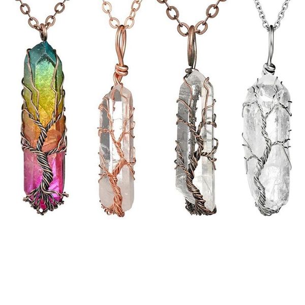 

fashion hexagonal column quartz necklaces pendants vintage natural stone white crystal necklace drop in stock pendant, Silver