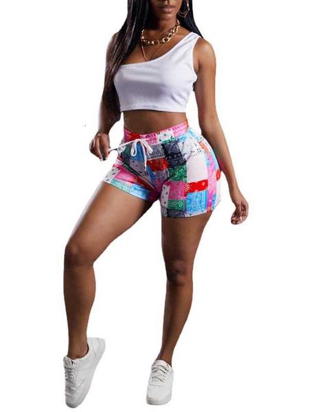 

2021 women's summer patchwork printing casual home shorts loose beach pant, White;black