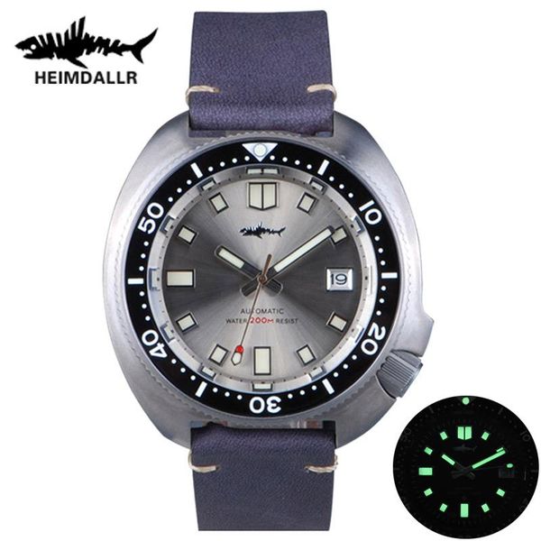 

wristwatches heimdallr arrival classics titanium tuna automatic mechanical watch waterproof leather sapphire crystal nh35 diver watches, Slivery;brown