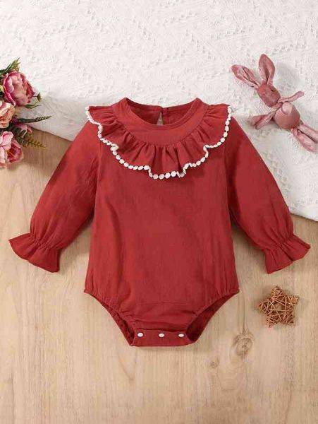 

baby ruffle trim guipure lace insert flounce sleeve bodysuit she, Blue