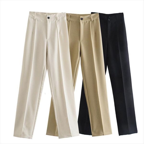 

za chic fashion office women capri wear solid straight high waist zipper flying line womens trousers mujer, Black;white