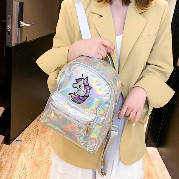 HBP Non-Brand 2021 Koreanischer Laser-Pailletten-Einhorn-Kinderrucksack, niedliche Persönlichkeit, Regenbogenpony, Pu-Sport.0018 DIAA