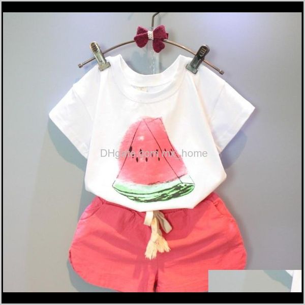

aile rabbit girls summer casual style watermelon print design short sleeve pants 2pcs for kids clothes k1 mm2dd p3qqx, White