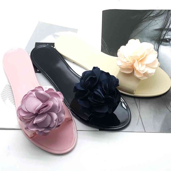 

fashion fitting optional lady sandals fashion flower women slippers pvc flat outdoor jelly shoes, Black
